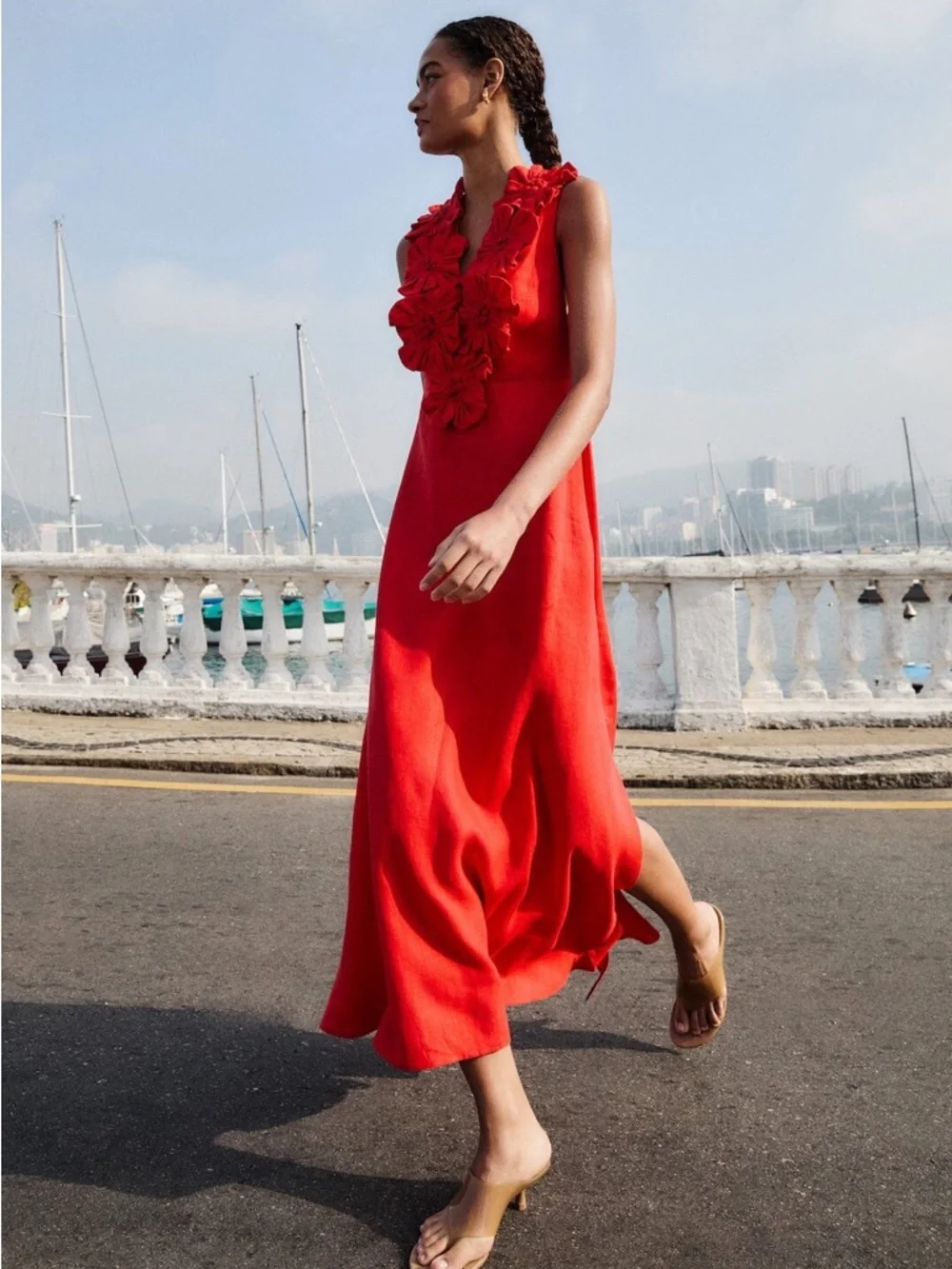 Farm Rio: Red 3d Flower Euroflax Premium
Linen Maxi Dress - Picture 6 of 15